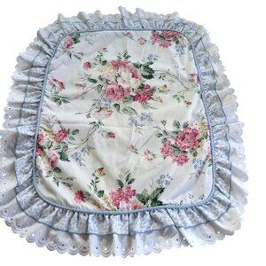 Vintage Waverly Blue Floral Pillow Sham Lace Ruffle Edge Standard Cottage USA